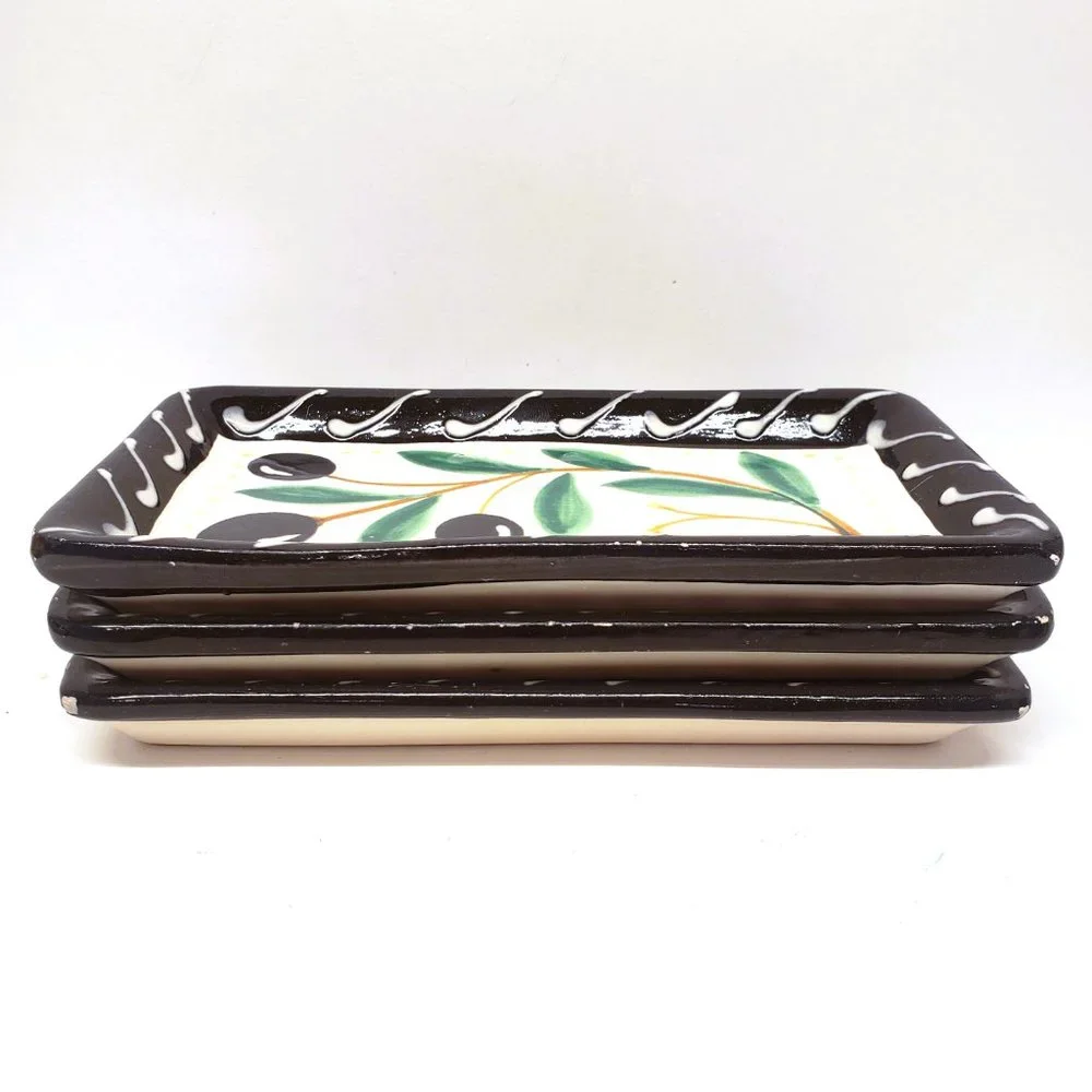 Crate & Barrel Debby Segura Olive Dishes Dipping Trays Set x3 Italy 1999 - READ